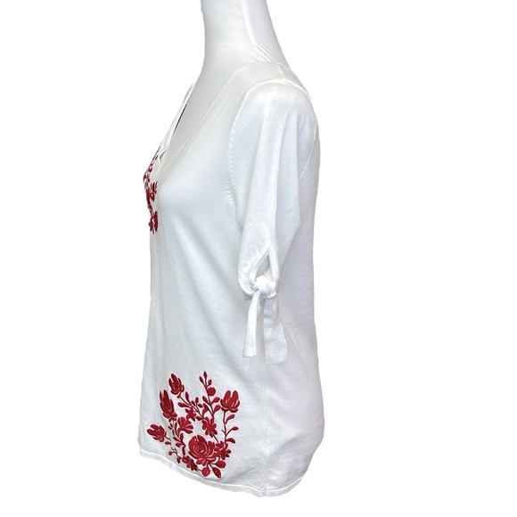 Talbots Floral Embroidered White and Red Blouse - Picture 5 of 7